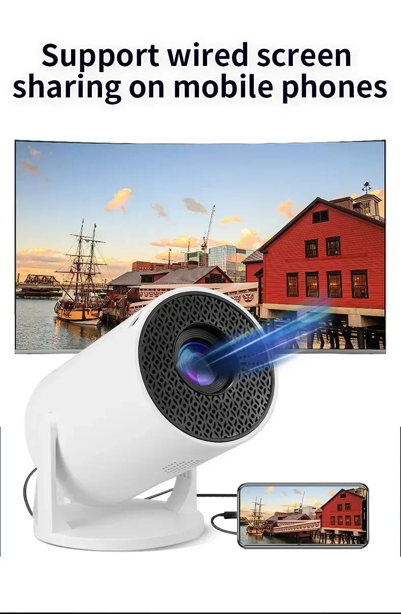 HY200 1080P HD Projector, 270° Rotation for Camping & Backyard Movies, Plug & Play with HDMI/USB